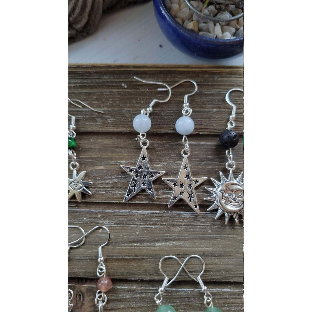 New!!! Charms Crystal Earrings ,Stacked Stone Drop Earrings |Charm and Crystal Earrings ,Witch Jewelry, Healing Crystal Energy -