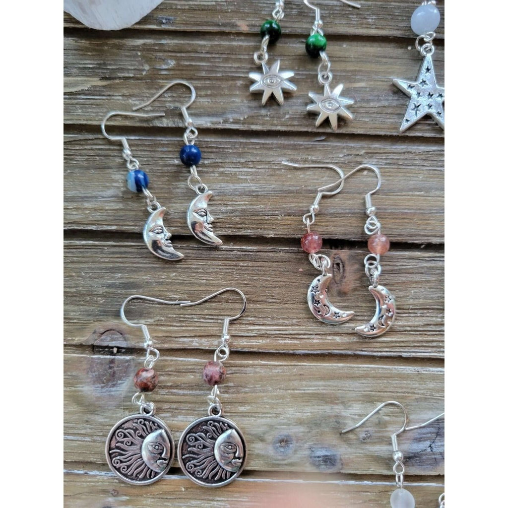 New!!! Charms Crystal Earrings ,Stacked Stone Drop Earrings |Charm and Crystal Earrings ,Witch Jewelry, Healing Crystal Energy -