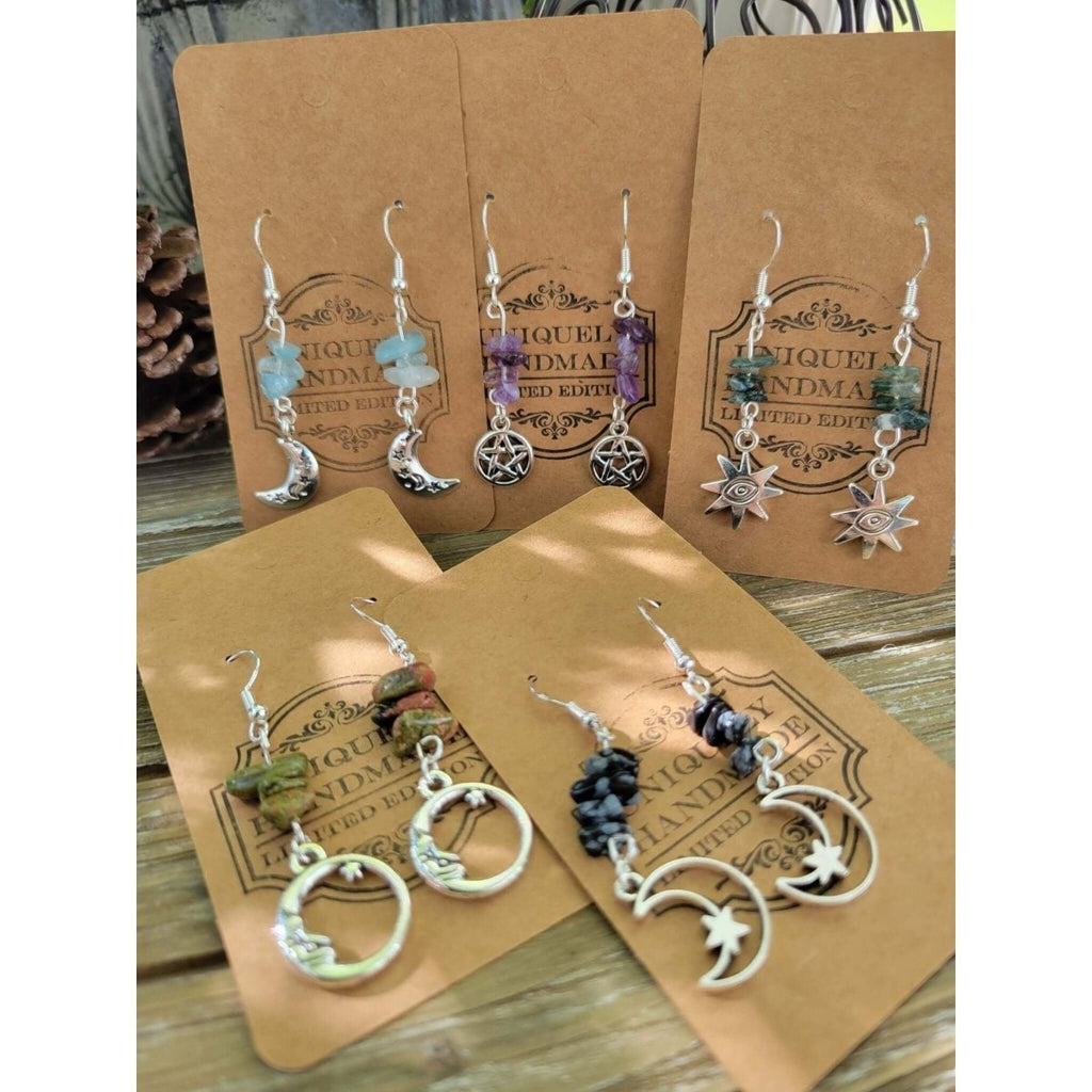 New Charms ! Crystal Earrings ,Stacked Stone Drop Earrings |Charm and Crystal Earrings ,Witch Jewelry, Healing Crystal Energy -