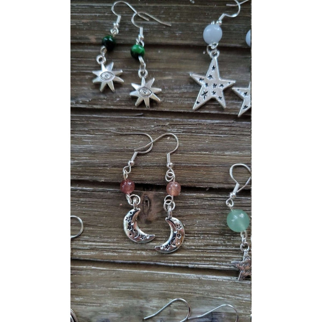 New!!! Charms Crystal Earrings ,Stacked Stone Drop Earrings |Charm and Crystal Earrings ,Witch Jewelry, Healing Crystal Energy -