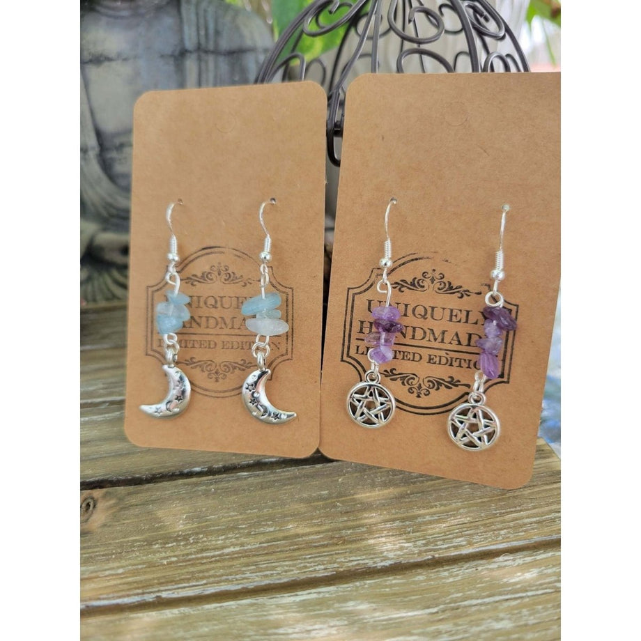 New!!! Charms Crystal Earrings ,stacked Stone Drop Earrings |Charm and Crystal Earrings ,Witch Jewelry, Healing Crystal Energy My Magic Place Shop