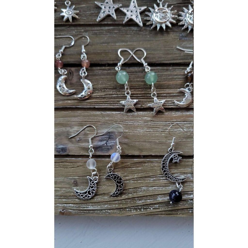 New!!! Charms Crystal Earrings ,Stacked Stone Drop Earrings |Charm and Crystal Earrings ,Witch Jewelry, Healing Crystal Energy -