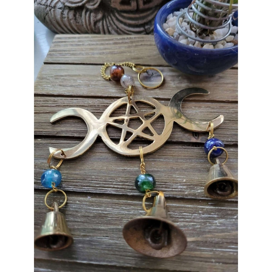 The Witches Sage Triple Moon Pentacle Hanging Bells